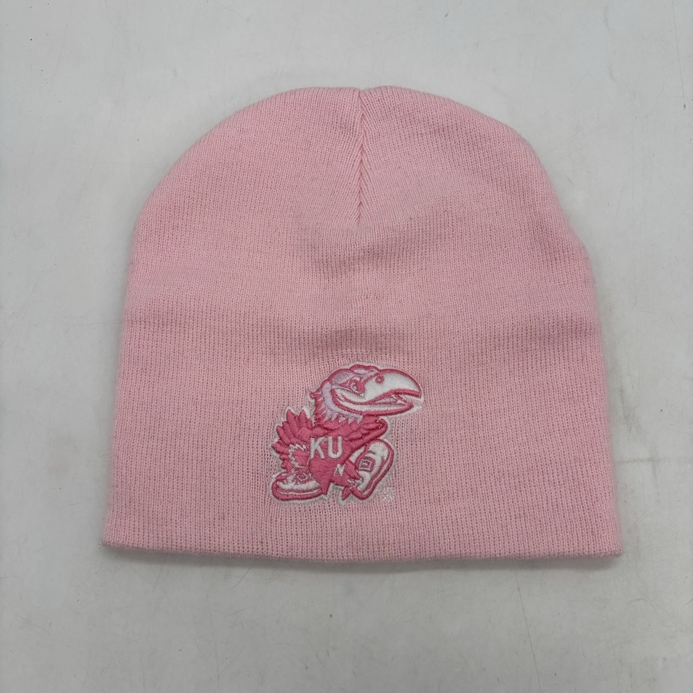 Kansas Jayhawks Beanie Hat Adult One Size OSFA Pink NWT NCAA Pompom New